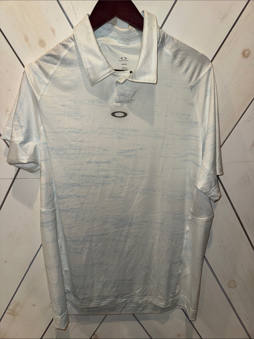 Oakley Polo Size Large NEW Men’s White Polo with Light Blue Heathered Texture